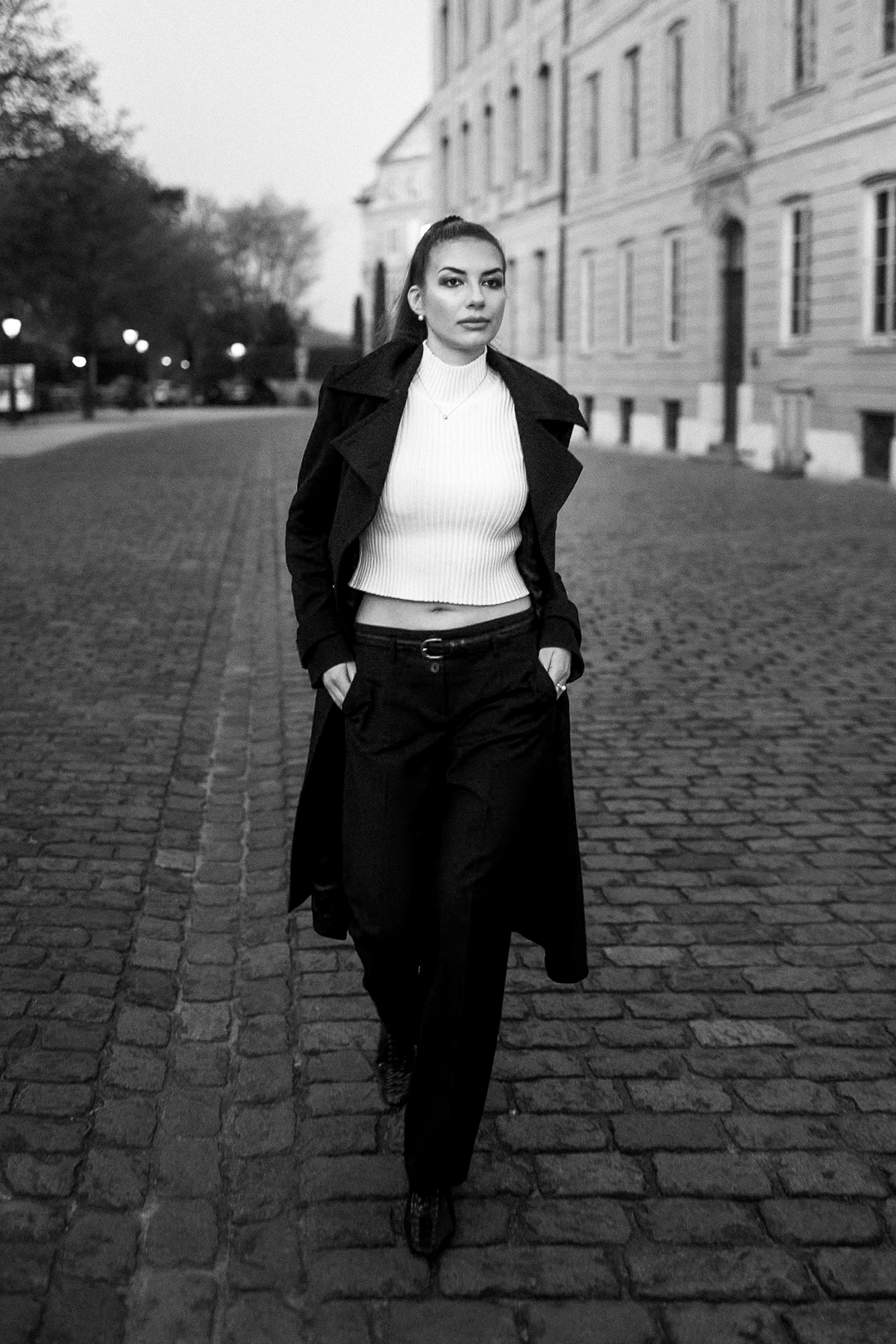 Evgeniya walking at dawn in Geneva’s Old Town